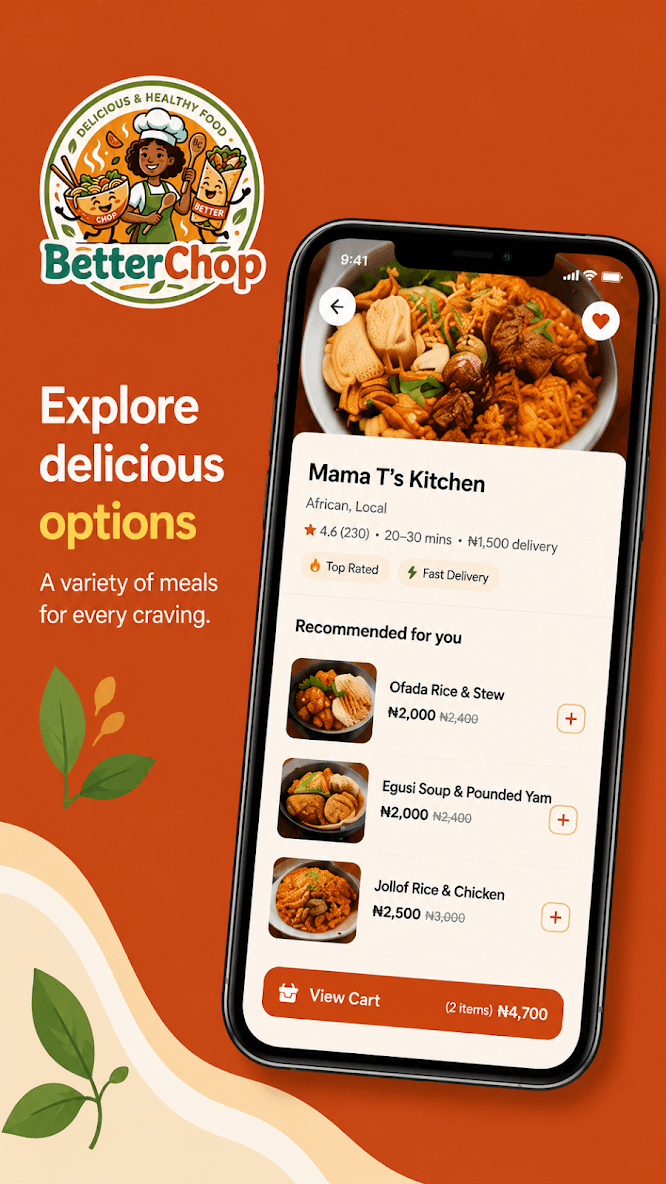 BetterChop app restaurant menu with recommended dishes