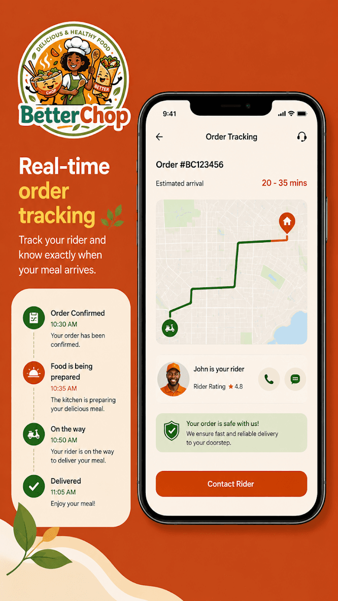 BetterChop app real-time order tracking with the rider