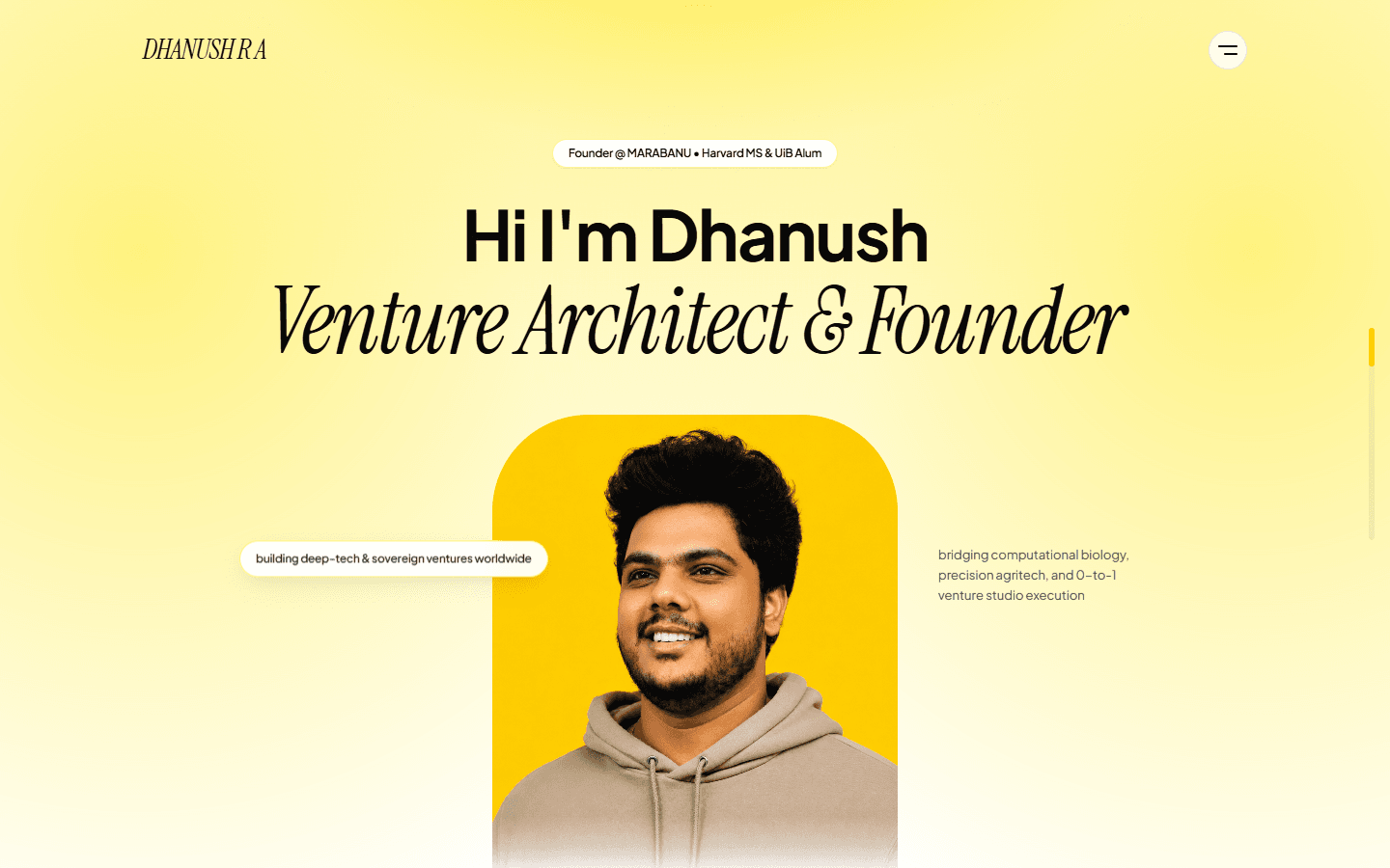 Dhanush R A portfolio live site, screen 01