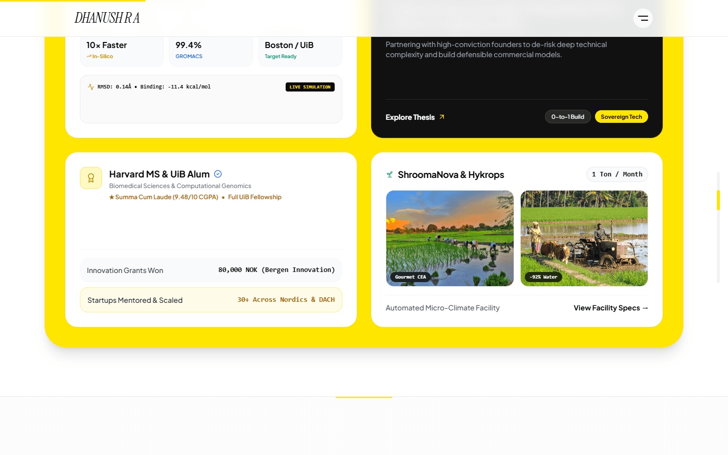 Dhanush R A portfolio live site, screen 02