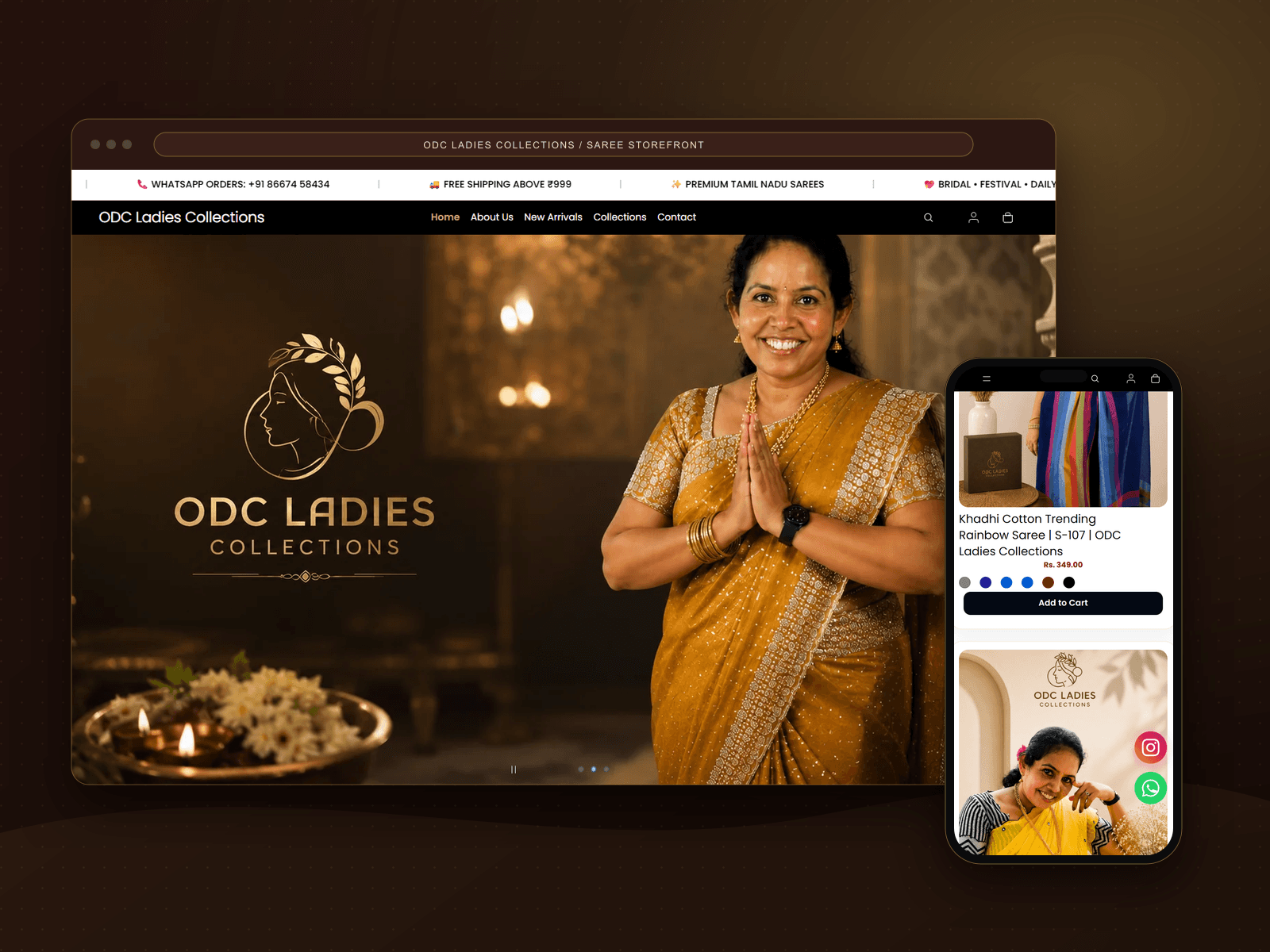 ODC Ladies Collections homepage hero in a browser and phone mockup